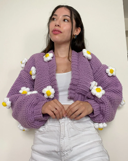 Crochet Puffy Flower Cardigan PATTERN